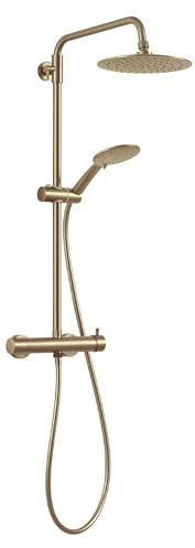 Gedy STAR PLUS 03 Columna de ducha oro mate con grifo monomando, conjunto de alcachofa 3 posiciones, cabezal de ducha; flexo 150 cm, extensible 92-146 vm