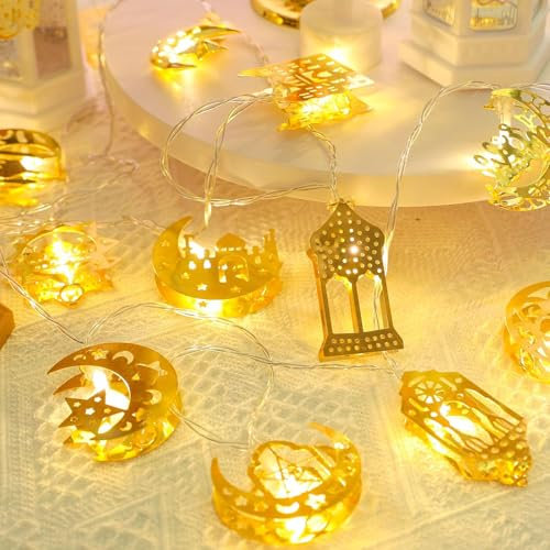 REGAPOG Ramadan Deko Lichterkette, 1.65M 10 LED Lichterkette Einstellbar Lichter| Ramadan Dekoration für Außen Innen Haus Garten