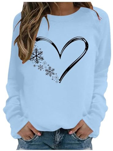 Womens Fashion Casual Long Sleeve Crew Neck Sweatshirts Printed Pullover Hoodless Sweatshirts Top Funnel Neck Sweatshirts Women (Light Blue, M)