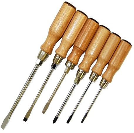 6-teiliger Profi Schraubendreher Satz mit Holzgriff – Schlitz + PH2, Rundklinge mit Sechskantansatz (3,5-9 mm) – Hochwertig & langlebig, sopomarkt24