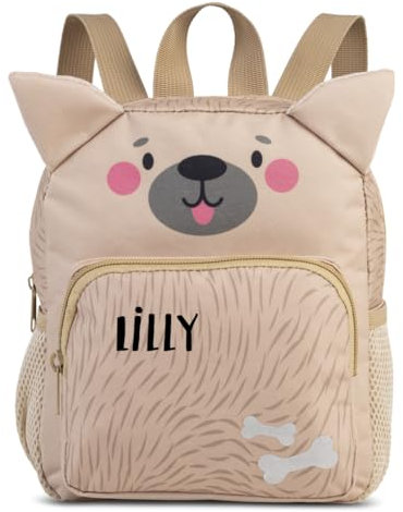 minimutz Kindergartenrucksack Tiere Mädchen Jungen - Personalisiert mit Name - Rucksack Kinder mit Vortasche Hund