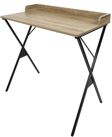 HOME DECO FACTORY Beistelltisch aus Rattan Vintage-Look Natur | Moderner Schreibtisch aus Eiche mit Stauraum, ideal Homeoffice und Studium, ergonomisches Design, 80x48cm, braun und schwarz