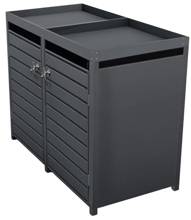 HORI® Mülltonnenbox Sets| Mülltonnenverkleidung aus Holz & Metall | Variante Mülltonnenbox 2er | Farbe Anthrazit mit Pflanzendach