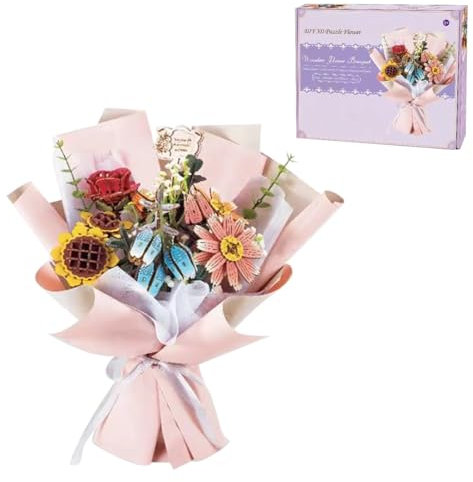 XKlemBauklode 3D Wooden Bouquet Puzzle Kits for Adults, DIY Handcrafted Wooden Flower Assembly kit, Perfect Ornament for Adults, Suprise for Mothers Day, March 8th (384 Pieces)
