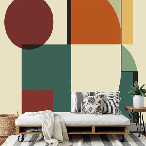 Seidenstoff Tapeten Wandtapete, Retro, Bunt Geometrisch Muster 3D Wandbild Wohnzimmer Wanddekoration Fototapete, 3D Tapete Effekt 352x250cm (B×H) Groß Muster