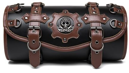 Generisch Motorrad-Satteltasche aus Leder, Totenkopf-Design, Schwarz, Universal-Werkzeugtasche mit Schnallen (FBG351BK)