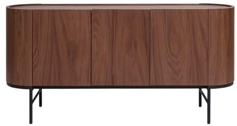 Miliboo Design-Sideboard Dunkles Walnussfurnier und schwarzes Metall 3 Türen B160 cm Skye