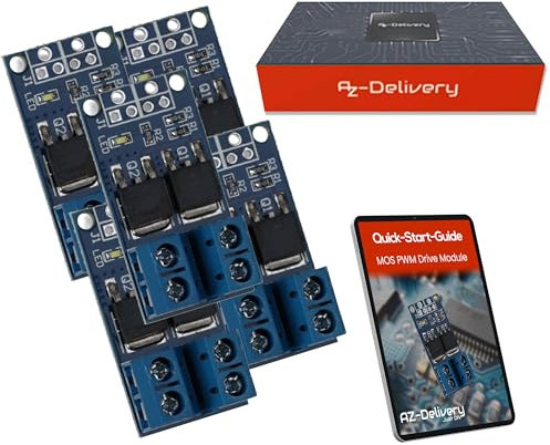 AZDelivery 5x MOSFET PWM Regler Modul DC 5V-36V 15A, kompatibel mit Arduino - kompatibel mit Raspberry Pi, für Mikrocontroller, LED 12V, Solenoid, Motorsteuerung, Servo Motor, Schrittmotor, Netzteil