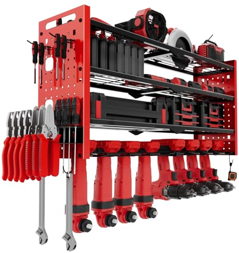 lameico 4-stufige Werkzeug-Wandhalterung, Akkuschrauberhalter, für 8 Elektrowerkzeuge, perfekt für Garagen und Werkstätten (81 x 42 x 20 cm)