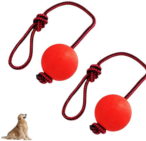 Syylqyr 2PCS Ball on Rope Dog Toy, Durable Interactive Pet Toys for Indoor and Outdoor Games, Throw and Fetch Tug of War Training, Interactive Rubber Ball Chew Toys, Ø 5 cm