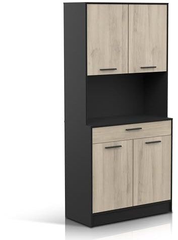 habeig Küchenschrank, Küchenregal mit Schublade, 176x84x40cm, Melaminbeschichtet Akazie, 4 Türen, Schublade (104293 Eiche-Schwarz)