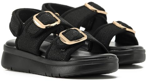 VIVASHOES Women's Lightweight Big Buckle Adjustable Two Strap Sandals – Flatform Small wedge Sandal - Comfort Memory Foam Innersoles - True to Size Good for Wide Fit
