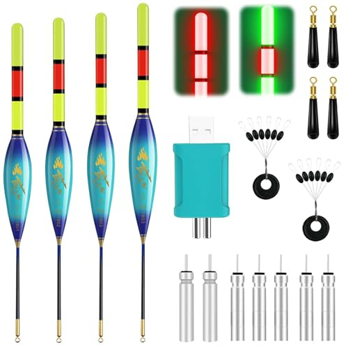 CHENBOOW Angelposen,4 Stück Led Posen Angeln,Schwimmer Angeln,Angeln Pose,Fishing Posen Set,Angel Zubehör,Posen Angeln Set,Posen Angeln mit Gravity Sensing,Angelzubehör,für Verschiedene Fischgrößen