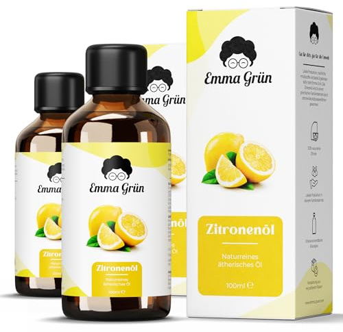 Emma Grün® Zitronenöl Ätherisches Öl 2x 100ml [100% NATURREIN] - Duftöl Zitrone Raumduft, Aroma Diffuser, Duftlampe - Massageöl, Duftöle Kerzenherstellung & für Seife - Ätherisches Zitronenöl