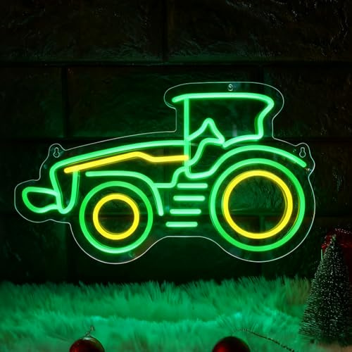 Traktor Neon Schild, LED Grün Gelb Neon Sign für Wand Deko, Dimmbare Neonlichter USB Power für Spielzimmer Kinderzimmer Schlafzimmer Pub Home Bar Club Party Männ Höhle