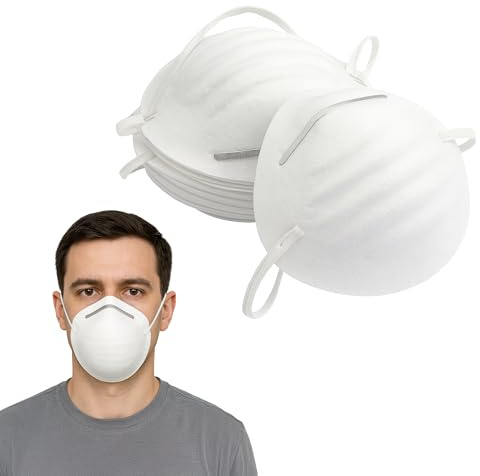 Navoys Disposable Dust Masks, Cup Shaped Design with Elastic Head Straps, Lightweight Breathing Mask for DIY, Sanding, Decorating, White, 1 Count (Pack of 12)