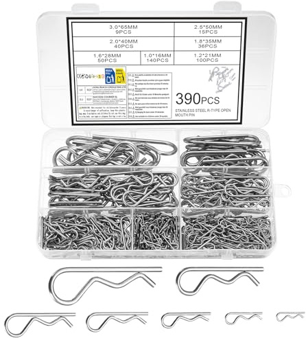 390 Pz Coppiglie Acciaio Inox, Coppiglie Spaccate Cotter Pins, Perni Divisi, Copiglie di Sicurezza a molla a forma di R in Acciaio Inossidabile per Attrezzature, Trattori, Meccaniche di Auto Bici