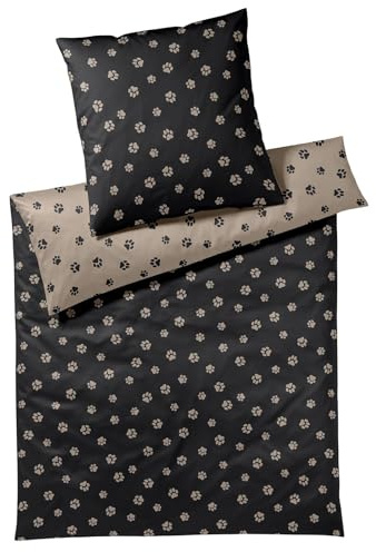 elegante Mako-Satin Bettwäsche Paws schwarz beige
