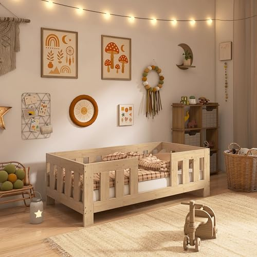 Need Sleep Kinderbett 140x70 Montessori - Hochwertiges Massivholz-Bett Natur - Stabiles Kleinkindbett mit hohem Rausfallschutz - Sicher & Robust