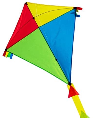 CIM Großer Kinder-Drachen - SUPER-Drachen Rainbow Eddy XL - Einleiner Flugdrachen für Kinder ab 6 Jahren - 90x98cm - inklusiv 80m Drachenschnur und Streifenschwänze