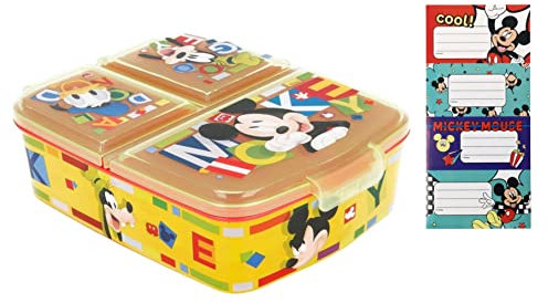 Theonoi Fiambrera para niños con compartimentos, fiambrera con compartimentos, sin BPA, diseño de Mickey Mouse