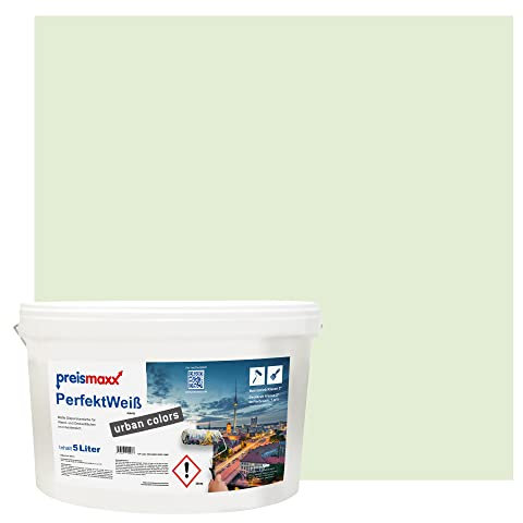 Preismaxx Perfektweiß urban colors, bunte Wandfarbe, grün, pastellgrün, pastel green 5L, Innenfarbe, hohe Deckkraft Klasse 2, matt