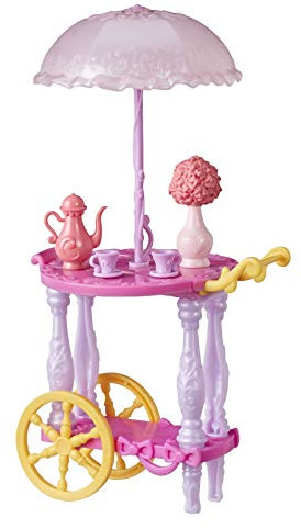 Disney Prinzessin Servierwagen für Puppen, mit Teetassen, Teekanne, Blumenvase und Sonnenschirm, Spielzeug für Mädchen ab 3 Jahren