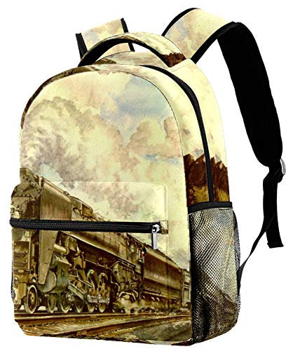LORVIES Rucksack mit Dampflok und Eisenbahn, lässiger Rucksack, Schulterrucksack, Büchertasche, für Schule, Studenten, Reisetaschen