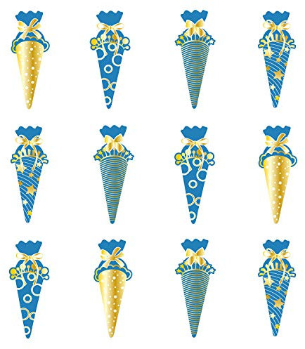 Oblique Unique® Zuckertüte Konfetti 12 Stk Zuckertüten Schultüten Tisch Dekoration Streu Deko Schuleinführung Einschulung Schulanfang Jungen Blau Gold