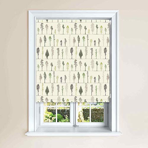 Lister Cartwright All Over Tree Green, & Natural Blackout Roller Windows Blinds Easy Fit Child Safety Cut To Size Fixing Included Made to Measure (Green, 120 x 140 cm)