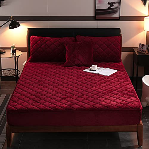 HAIBA Spannbettlaken Extratiefes Doppelbett 100% gebürstete Mikrofaser Matratzenschoner sehr weich, seidig glatt und knitterfrei,Rotwein,200x220cm+30cm