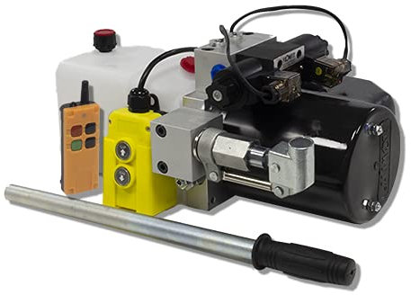 Flowfit Paquete de energía hidráulica de doble efecto de 24V DC con tanque de 2.5L, bomba de mano de respaldo y control remoto inalámbrico ZZ016215