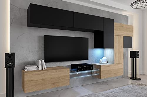Furnitech AN92 New Modernes Wohnzimmer Wohnwand Wohnschrank Schrankwand Mediawand Möbel MATT (LED weiß, AN92NEW-21BS-M16)