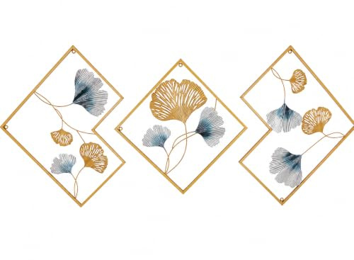 SHZICMY Wanddeko Metall, Ginkgoblatt Wanddekor 3er Set Metallbild Schmiedeeisen Wandverzierung Goldenes Wandschmuck für Wohnzimmer Schlafzimmer Esszimmer 164 x 70,5 cm（Farbe zufällig）