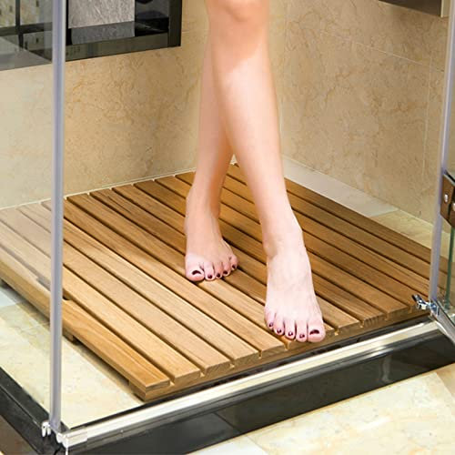 Zhaomi Outdoor-Bambus Badematte,Badematte aus Holz,Bodenmatte,rutschfeste Badematte,Pool Rost Vorleger Matte,mit Rutschfesten Füßen und Rillen,für Bad und Küche (50x30m/20x11.8in)