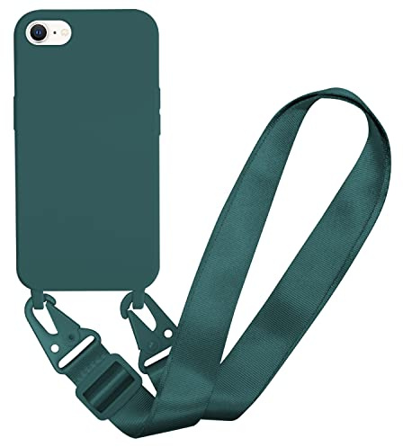 MBSLFY Silikon Handykette für iPhone 6/6S/7/8/SE 2020/SE2 Hülle mit Band,Verstellbarer Halskette Handyhülle,Necklace Hülle mit Band, Handyhülle für zum Umhängen,Case mit Schnur,Dunkel grün