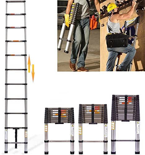 Telescopic Loft Ladder 2.6M, Portable Folding Extendable, Anti-Slip, 9 Steps, Max Load 150kg