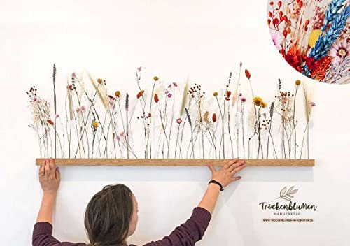 Flowerbar Blumenwiese | Trockenblumen & edle Eiche (60 cm) Blumenleiste, Flowergram, Dekoration, Getrocknete Blumen und massives Eichenholz, Nachhaltige Blumendekoration