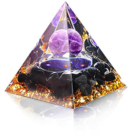 MplehDa Kristall Pyramide, 6cm Amethyst Pyramide Edelstein, Baum des Lebens Pyramide Pyramide Desktop Ornament Heimdekoration für Yoga, Meditation (Lila)
