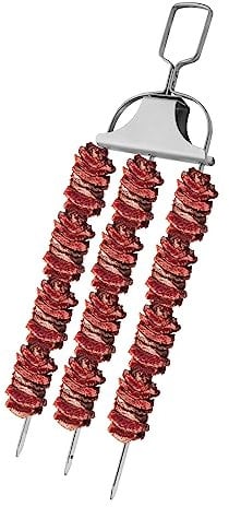1pc Brochette à 3 Broches, 35,6cm Brochettes de Barbecue pour Griller Plate Brochette en Acier Inoxydable avec Curseur de Barre de Poussée Lisse Accessoires de Barbecue pour Viande Légumes