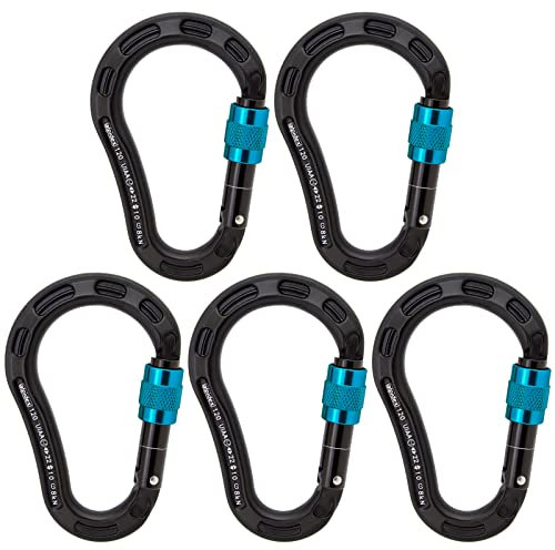ALPIDEX 5 x HMS Aluminium Screw Karabiner mit Keylock Verschluss 22 kN Side Wing Gate Kletterkarabiner Sicherungskarabiner
