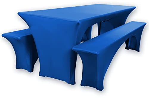 Gräfenstayn® Leopold Stretch - Biertischhussen-Set 3 TLG für Bierzeltgarnitur - 50cm oder 70cm Tischbreite - mit Öko-Tex Siegel Standard 100 : Geprüftes Vertrauen (Blau, 70x220cm)