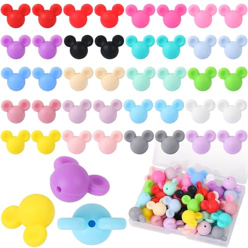 EVERMARKET Lot de 40 perles en silicone en forme de tête de souris pour la fabrication de porte-clés, bijoux et stylos, Multicolore, Silicone, Mouse Head Beads, Beads, 3006174031