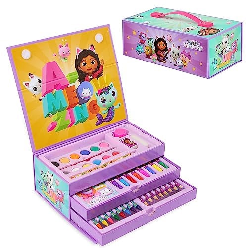 Gabby's Dollhouse Maletin Pinturas de la Casa de Muñecas de Gabby, Estuche Pinturas para Niños +40 Pzs para Colorear con Rotuladores y Lapices, Maletin de Colores(Rosa Múltiples)