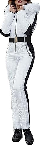 LOIJMK Skioverall Damen Ski Jumpsuit Damen Winter Warm Playsuit Funky Kapuzenjacke Jumpsuit Elegante Reißverschluss Mantel Ski - Playsuit Skihose Strampler Outdoor Overall Sweat Jacke Outerwear