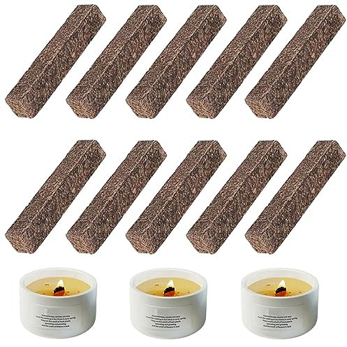 Kerzendocht für Kerzenfresser, 10 Stück Dauerdocht für Kerzenreste Wachsfeuer Docht aus Holz, Gartenfeuer Docht für Outdoor Kerzen, Dauerdocht für Wachsfresser zum Wachs Kerzenreste Schmelzen, 1x1x9cm