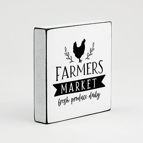 Industryfy® Miniblock - Farmers Market No3 - Landhaus Deko Schild, Farmhouse Holz Bild im Landhausstil (20x20 cm)