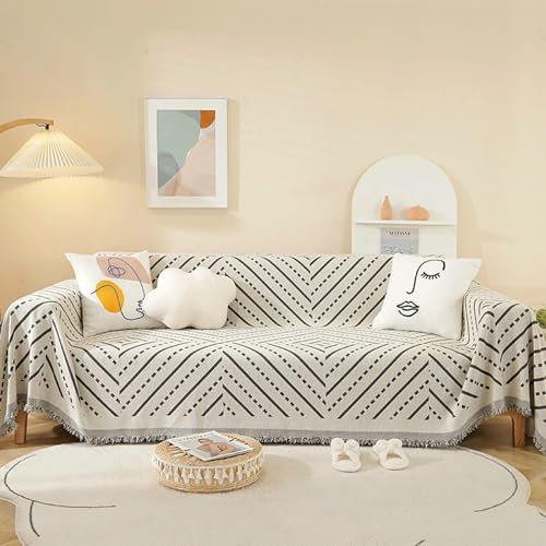 Ayoiow Sofabezug Decke Sofahusse Grau Sofahusse 3Sitzer Chenille Linienmuster