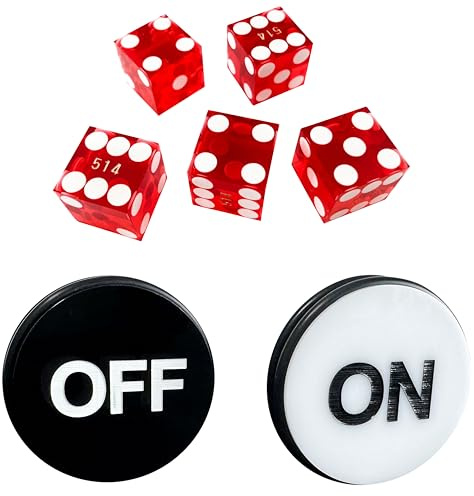 Yuanhe Casino Craps Würfel-Set, inkl. 19 mm großen, roten Präzisions-Casino-Würfeln, 5 Stück und 7,6 cm Craps On/Off Dealer Puck Button