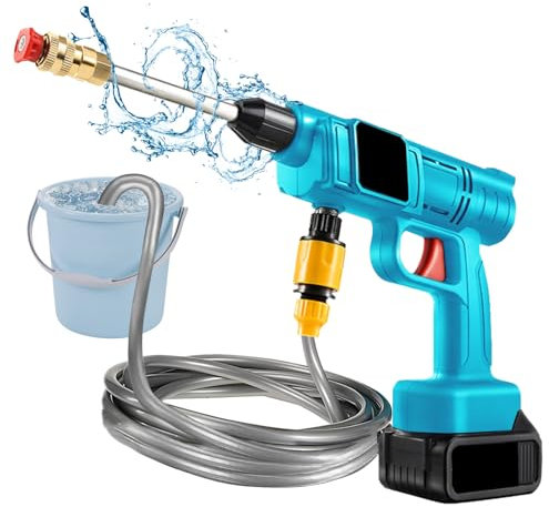 Nettoyeur Haute Pression sur Batterie, Max 435 PSI 30bar Nettoyeur Haute Pression sans Fil, 40° Buse Pivotante, Idéal pour Voitures Maison Jardin, apporte Une Batterie